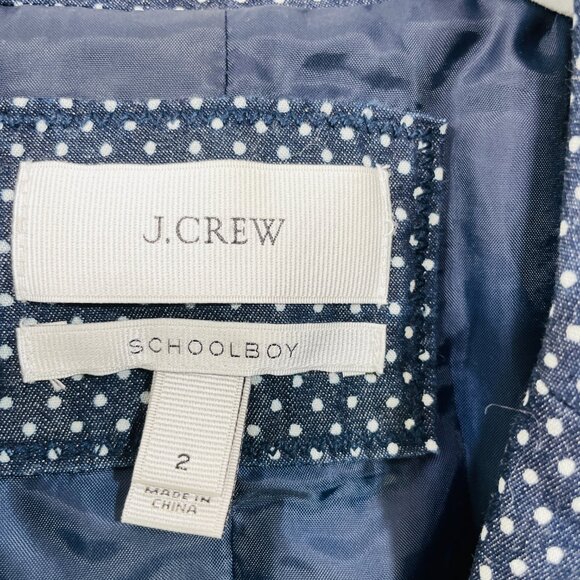 J. Crew Schoolboy Blazer Womens Size 2 Navy Blue White Polka Dot 2-Button Jacket - Picture 5 of 10